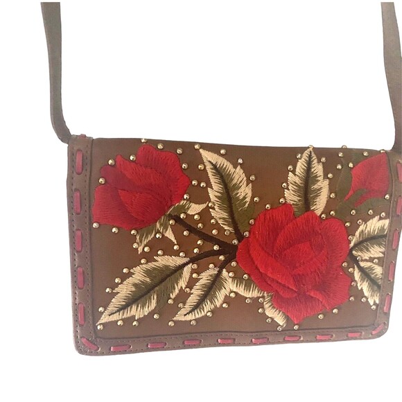 ISABELLA FIORI  "Ramblin Rose" Wallet Wristlet  Brown Genuine Leather Embroided - Picture 13 of 13